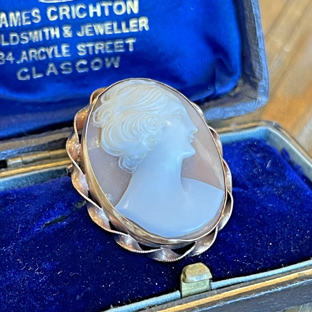 Antique 20's/30's 10k Rose Gold Bezel Set Carved Shell Cameo Brooch Pendant 6g